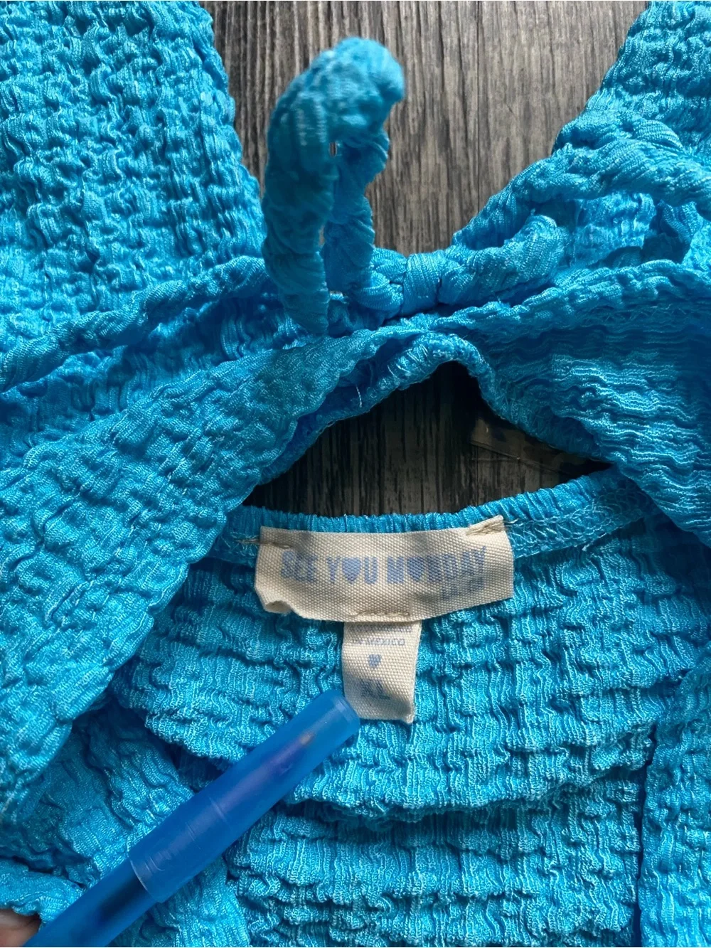 See You Monday Womens XL Blue Textured Crinkle Halter Top Shorts Set 2 Piece